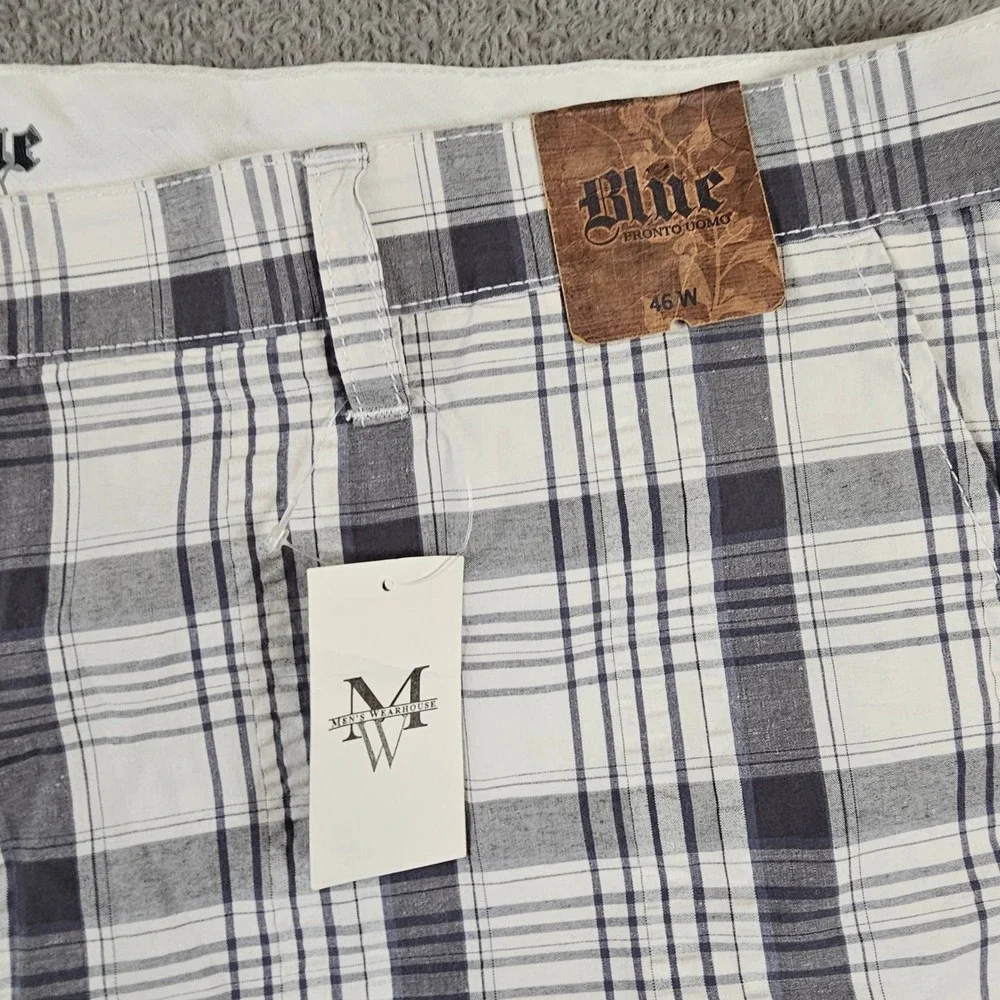Pronto‎ Uomo Blue Mens Plaid Shorts Navy White Cotton Size 46 NEW